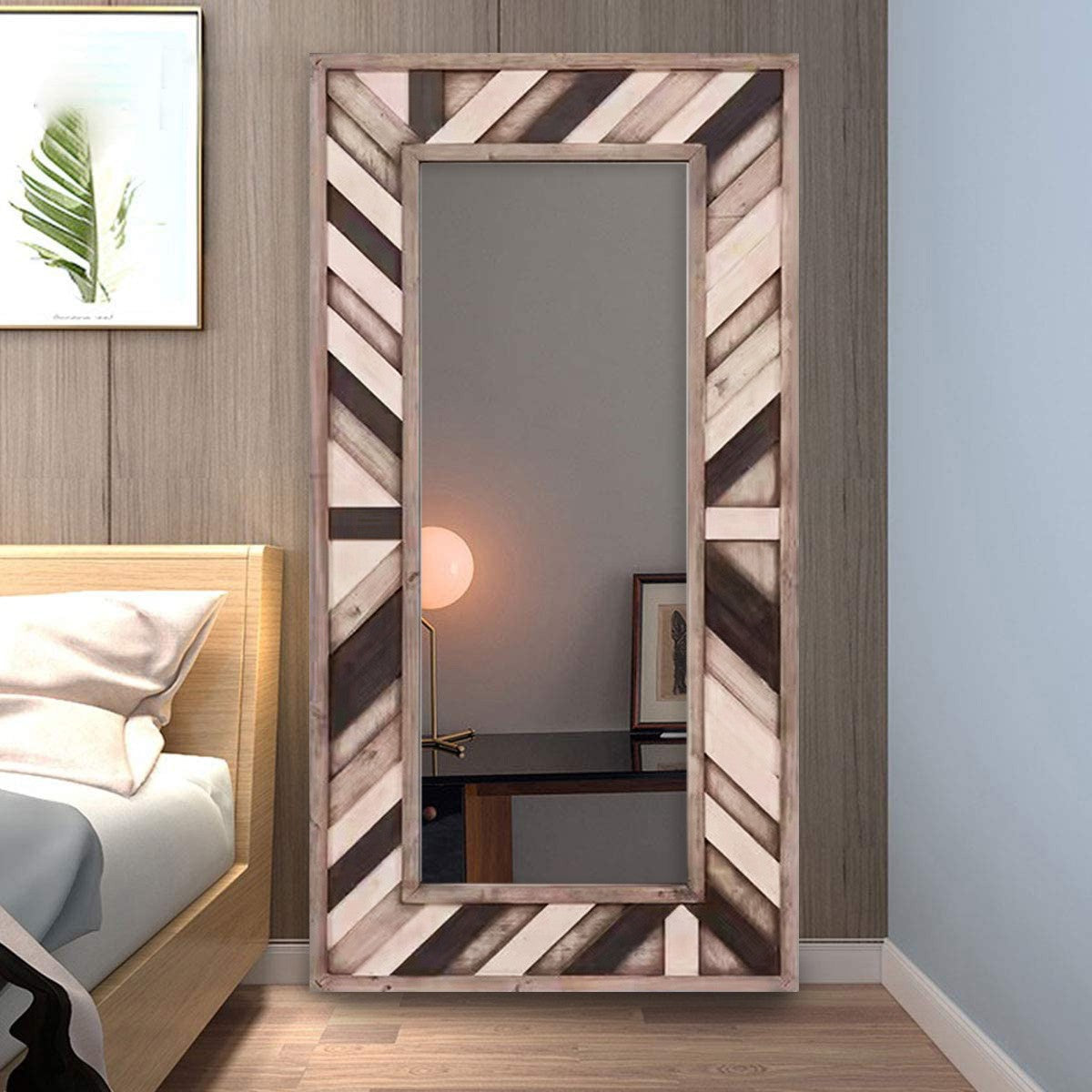 71" Ivory and Gray Wood Framed Leaning Accent Mirror