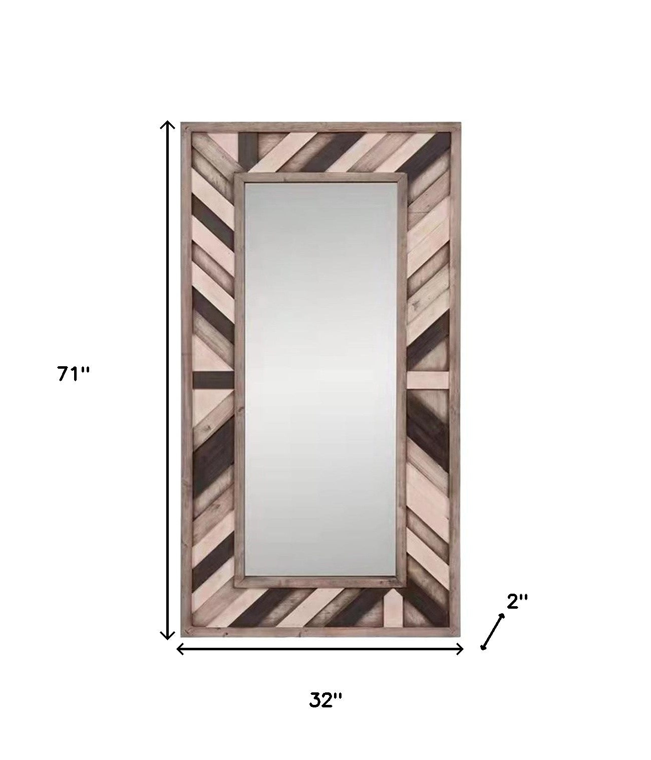 71" Ivory and Gray Wood Framed Leaning Accent Mirror