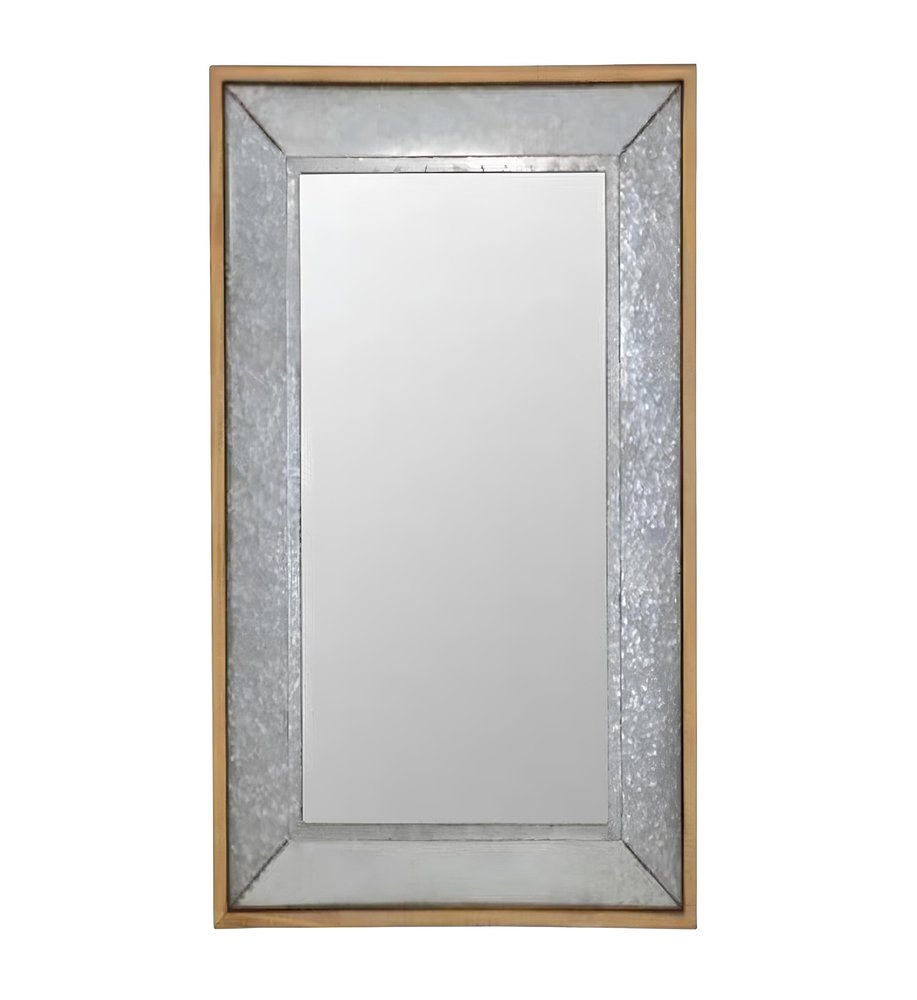 84" Gray And Brown Galvanized Metal and Wood Framed Leaning Accent Mirror