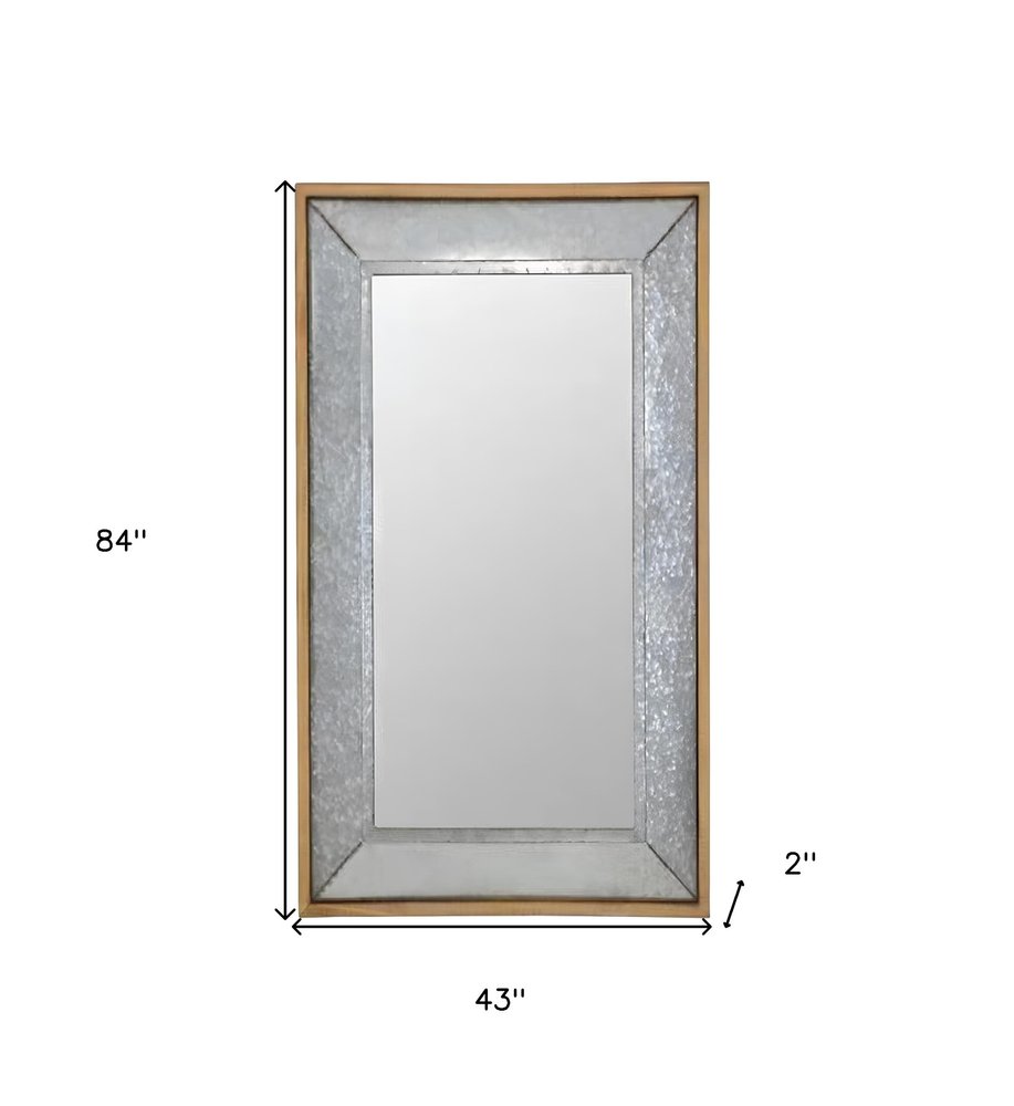 84" Gray Brown Metal and Wood Framed Leaning Accent Mirror