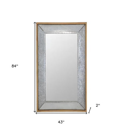 84" Gray Brown Metal and Wood Framed Leaning Accent Mirror