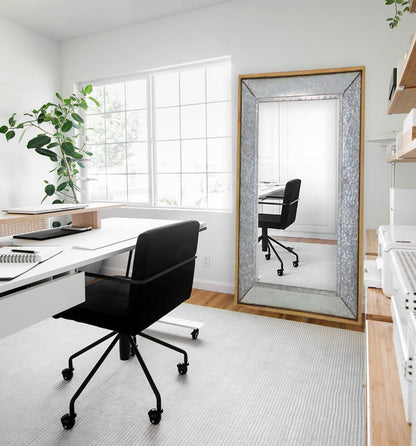 84" Gray Brown Metal and Wood Framed Leaning Accent Mirror