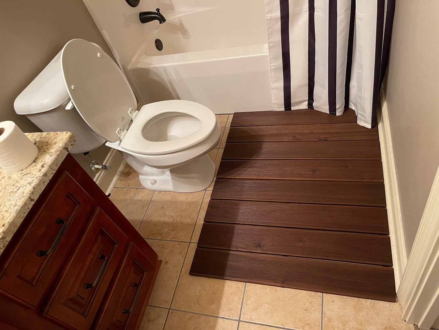 Brown Non Slip Wood Plank Bath Floor Mat