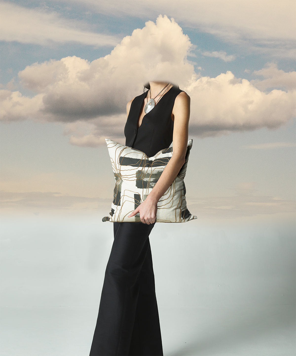 D.V. KAP HOME   24" x 24" Freeform Pillow - Ink Abstract, Global, Modern    - 4158-I-2424