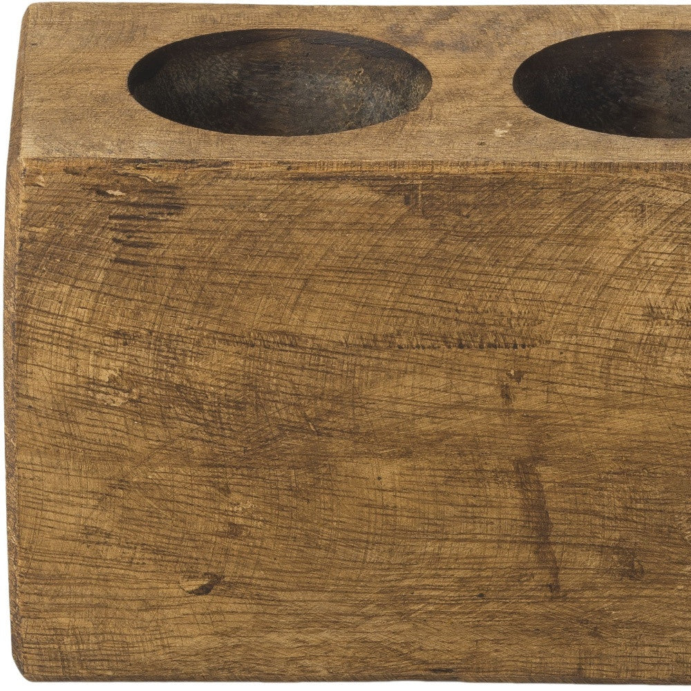 Rustic Brown Two Hole Tabletop Candle Holder