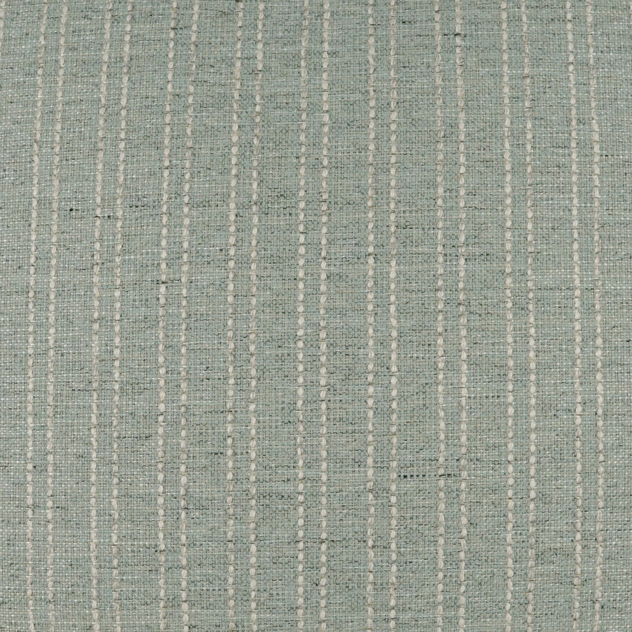 Teal woven fabric with pale vertical pinstripes; textured upholstery textile.