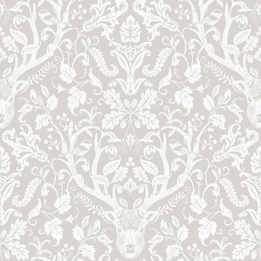 York Wallcoverings Chesapeake Kiwassa Grey Antler Damask Wallpaper Animals Lodge Grey  Wallpaper - 4169-12701