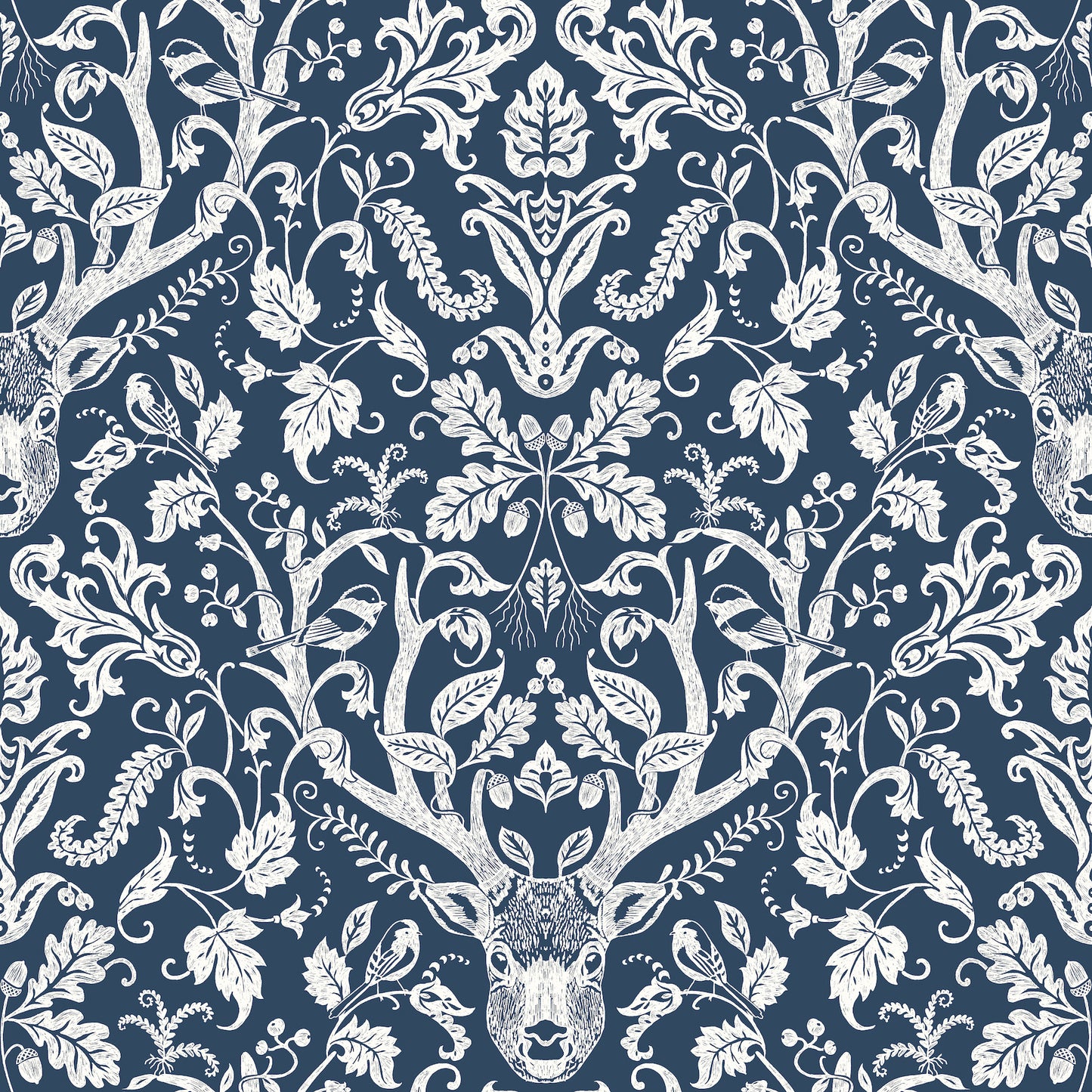York Wallcoverings Chesapeake Kiwassa Navy Antler Damask Wallpaper Animals Lodge Navy  Wallpaper - 4169-12703