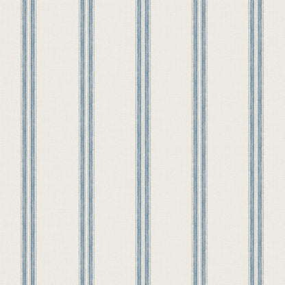 Wallpaper with a light background and slim vertical navy-blue stripes.