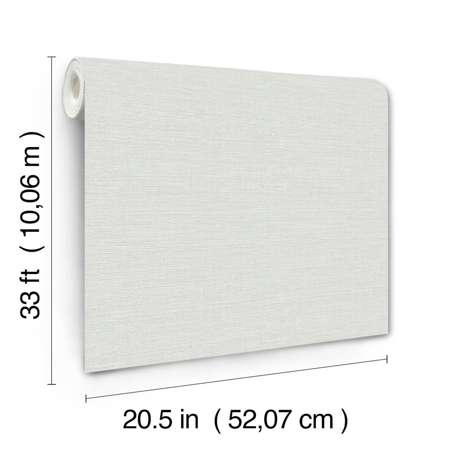 Light blue faux grasscloth wallpaper roll, 20.5 in wide by 33 ft long.