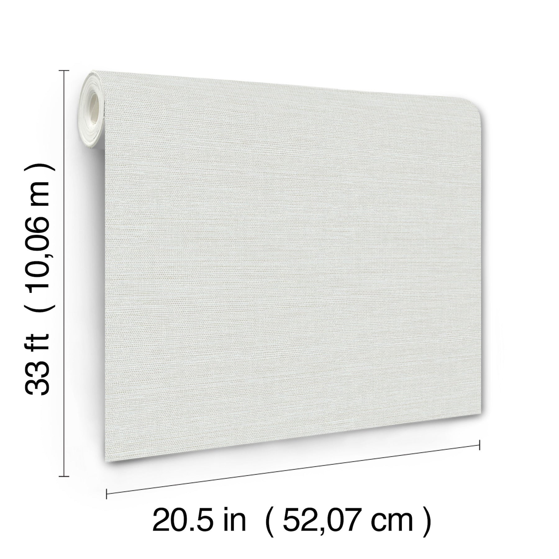 Light blue faux grasscloth wallpaper roll, 20.5 in wide by 33 ft long.