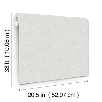 Light blue faux grasscloth wallpaper roll, 20.5 in wide by 33 ft long.