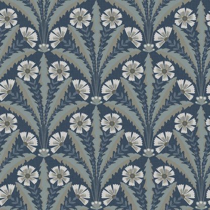 York Wallcoverings Chesapeake Tap Root Dark Blue Floral Damask Wallpaper Botanical Modern Dark Blue  Wallpaper - 4169-27600