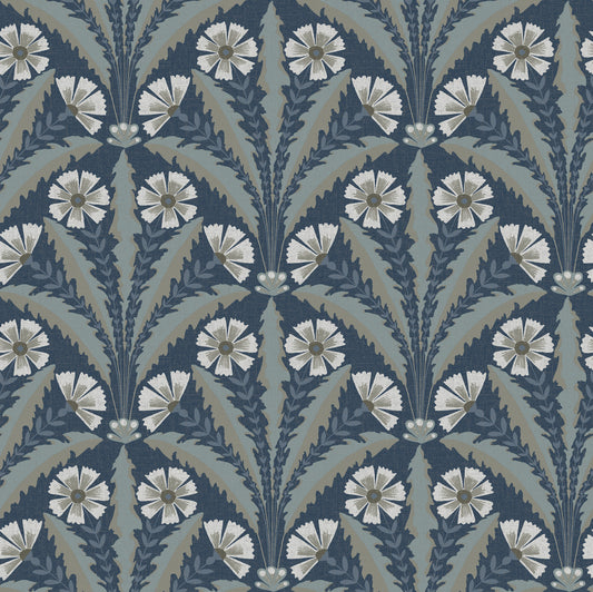 York Wallcoverings Chesapeake Tap Root Dark Blue Floral Damask Wallpaper Botanical Modern Dark Blue  Wallpaper - 4169-27600