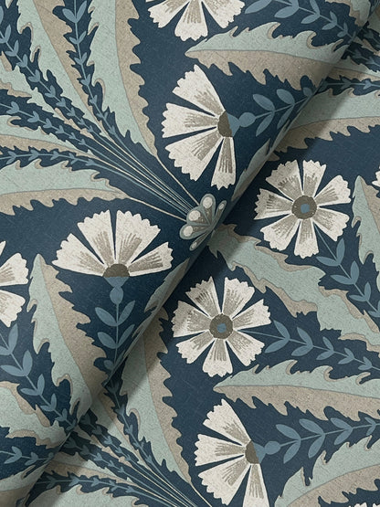 York Wallcoverings Chesapeake Tap Root Dark Blue Floral Damask Wallpaper Botanical Modern Dark Blue  Wallpaper - 4169-27600