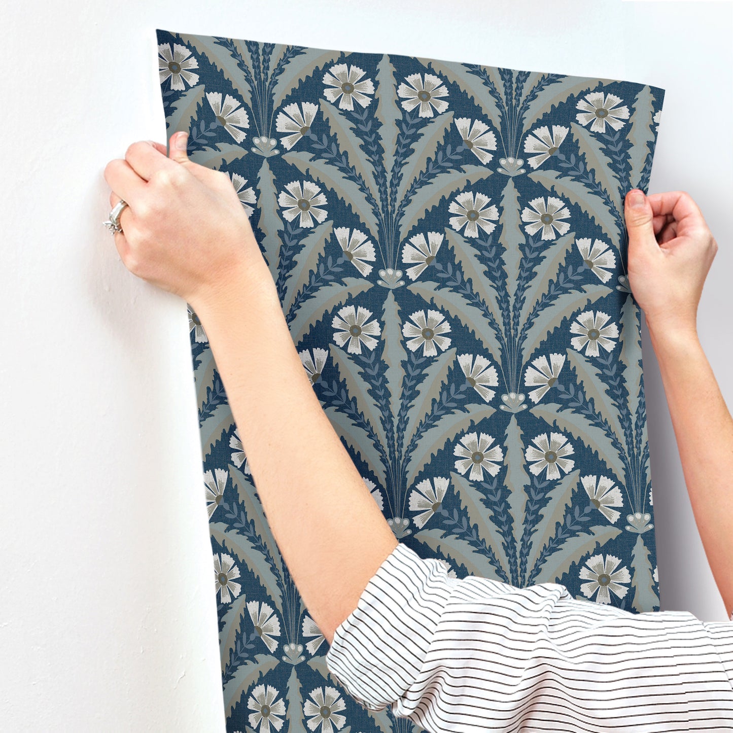 York Wallcoverings Chesapeake Tap Root Dark Blue Floral Damask Wallpaper Botanical Modern Dark Blue  Wallpaper - 4169-27600