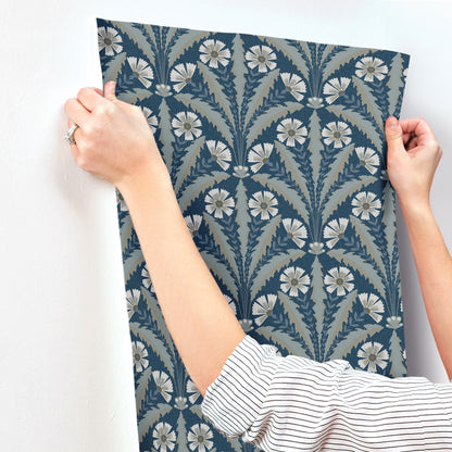 York Wallcoverings Chesapeake Tap Root Dark Blue Floral Damask Wallpaper Botanical Modern Dark Blue  Wallpaper - 4169-27600