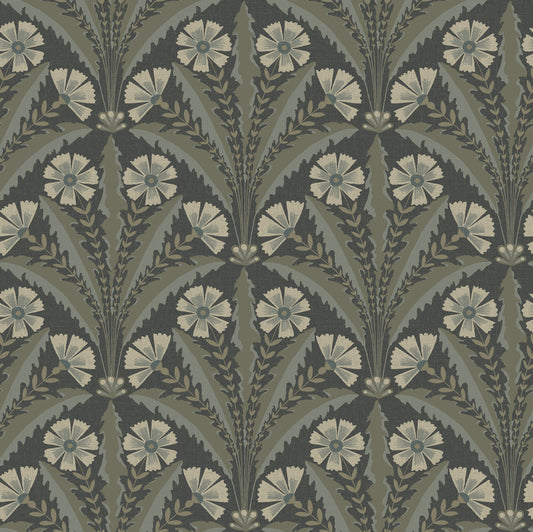 York Wallcoverings Chesapeake Tap Root Charcoal Floral Damask Wallpaper Botanical Modern Charcoal  Wallpaper - 4169-27601