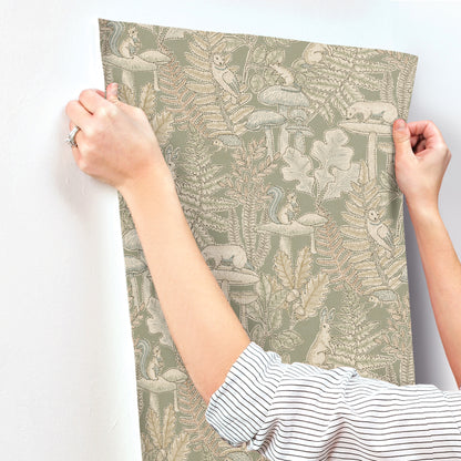 York Wallcoverings Chesapeake Holt Sage Woodland Wallpaper Animals Whimsical Sage  Wallpaper - 4169-83100