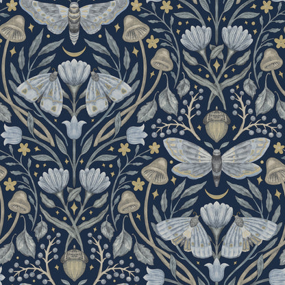 York Wallcoverings Chesapeake Mystic Moth Navy Forest Magic Wallpaper Animals Eclectic Navy  Wallpaper - 4169-83118