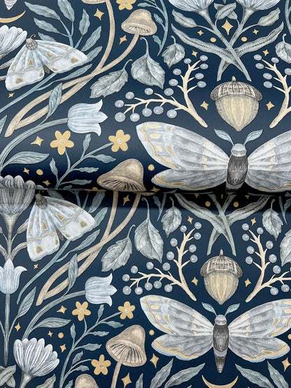 York Wallcoverings Chesapeake Mystic Moth Navy Forest Magic Wallpaper Animals Eclectic Navy  Wallpaper - 4169-83118