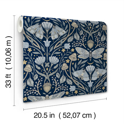York Wallcoverings Chesapeake Mystic Moth Navy Forest Magic Wallpaper Animals Eclectic Navy  Wallpaper - 4169-83118