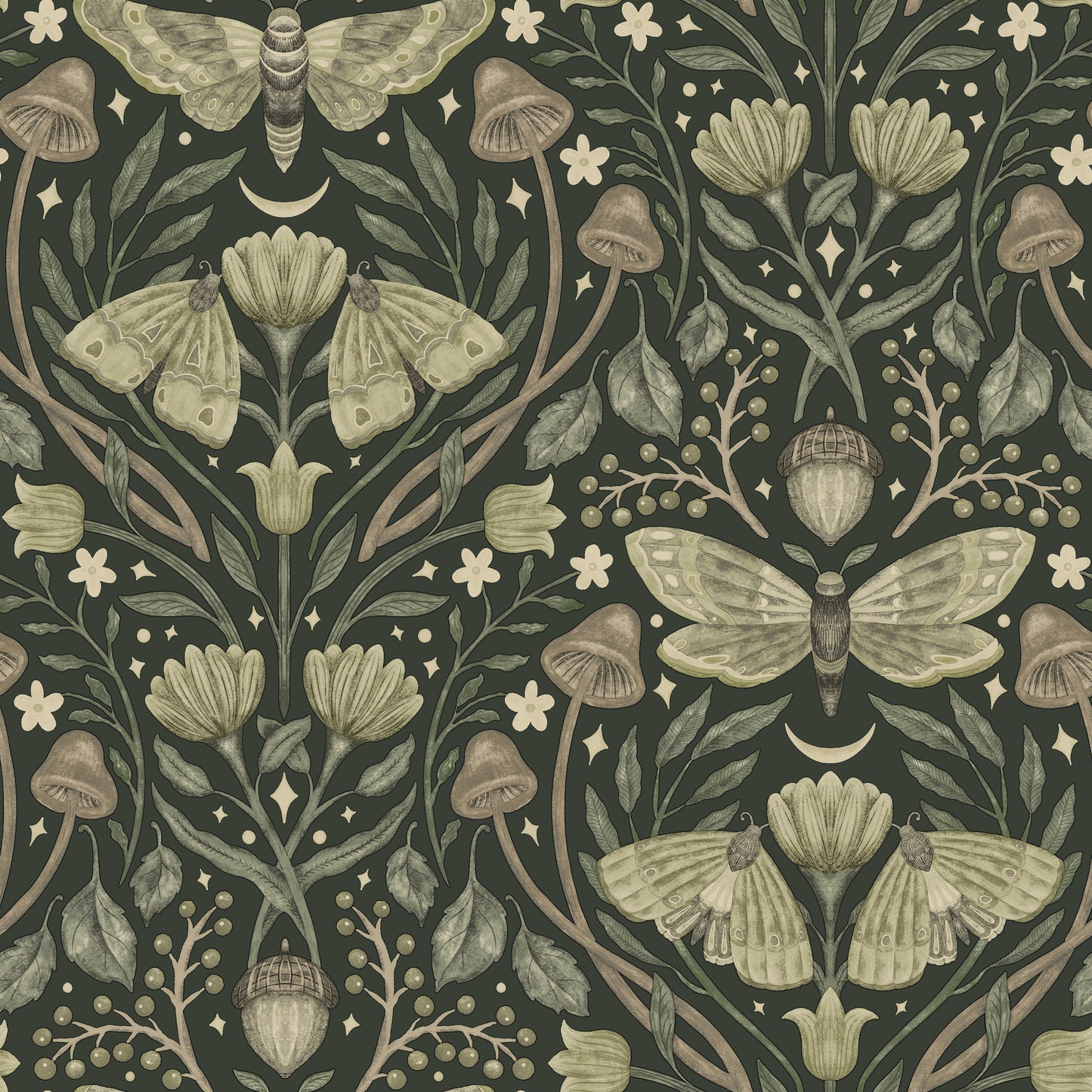 York Wallcoverings Chesapeake Mystic Moth Dark Green Forest Magic Wallpaper Animals Eclectic Dark Green  Wallpaper - 4169-83120