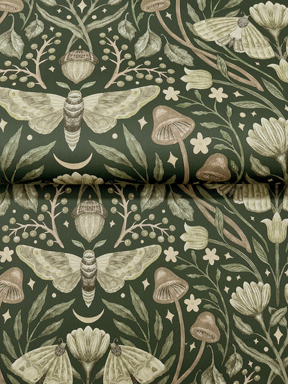 York Wallcoverings Chesapeake Mystic Moth Dark Green Forest Magic Wallpaper Animals Eclectic Dark Green  Wallpaper - 4169-83120