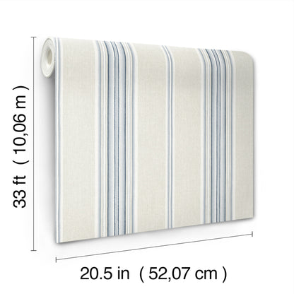 York Wallcoverings Chesapeake Calvados Blue Linen Stripe Wallpaper Graphics Farmhouse Blue  Wallpaper - 4169-83123