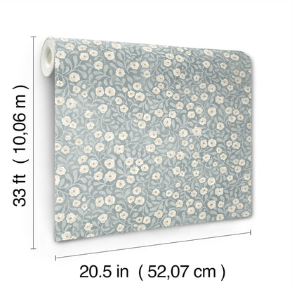 York Wallcoverings Chesapeake Poppy Trail Light Blue Floral Wallpaper Botanical Farmhouse Light Blue  Wallpaper - 4169-83134