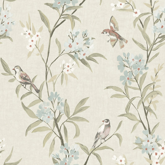 York Wallcoverings Chesapeake Tea Olive Beige Finch Frolic Wallpaper Animals Transitional Beige  Wallpaper - 4169-83137