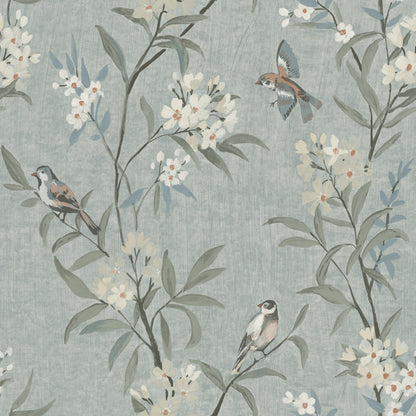 York Wallcoverings Chesapeake Tea Olive Blue Finch Frolic Wallpaper Animals Transitional Blue  Wallpaper - 4169-83139
