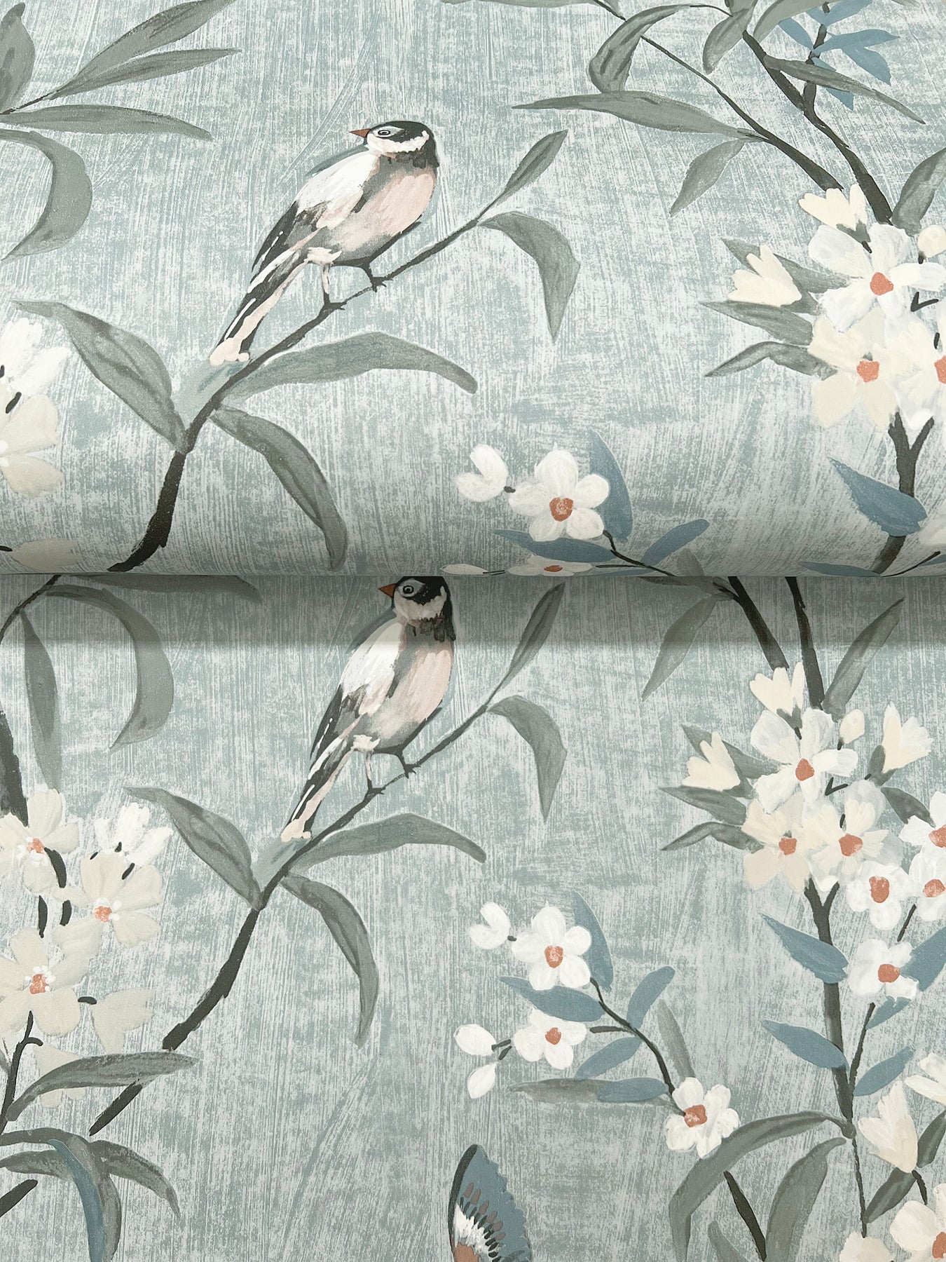 York Wallcoverings Chesapeake Tea Olive Blue Finch Frolic Wallpaper Animals Transitional Blue  Wallpaper - 4169-83139