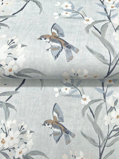 York Wallcoverings Chesapeake Tea Olive Light Blue Finch Frolic Wallpaper Animals Transitional Light Blue  Wallpaper - 4169-83140