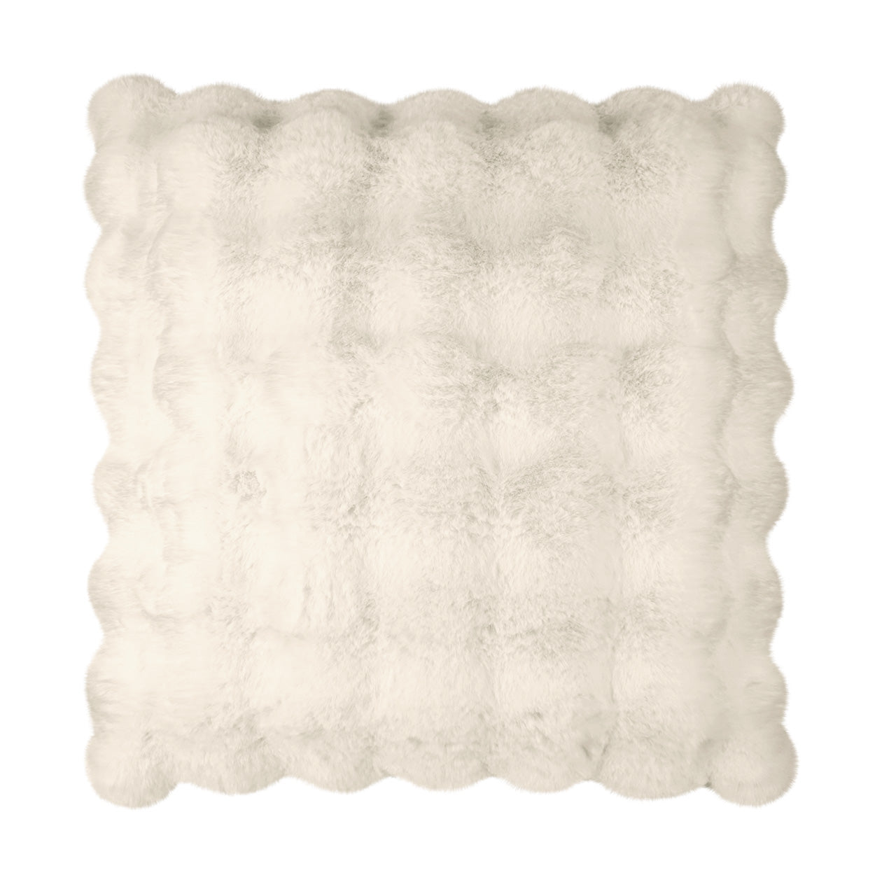 Ivory faux fur pillow, square 24" x 24", plush solid texture for cozy living room decor.
