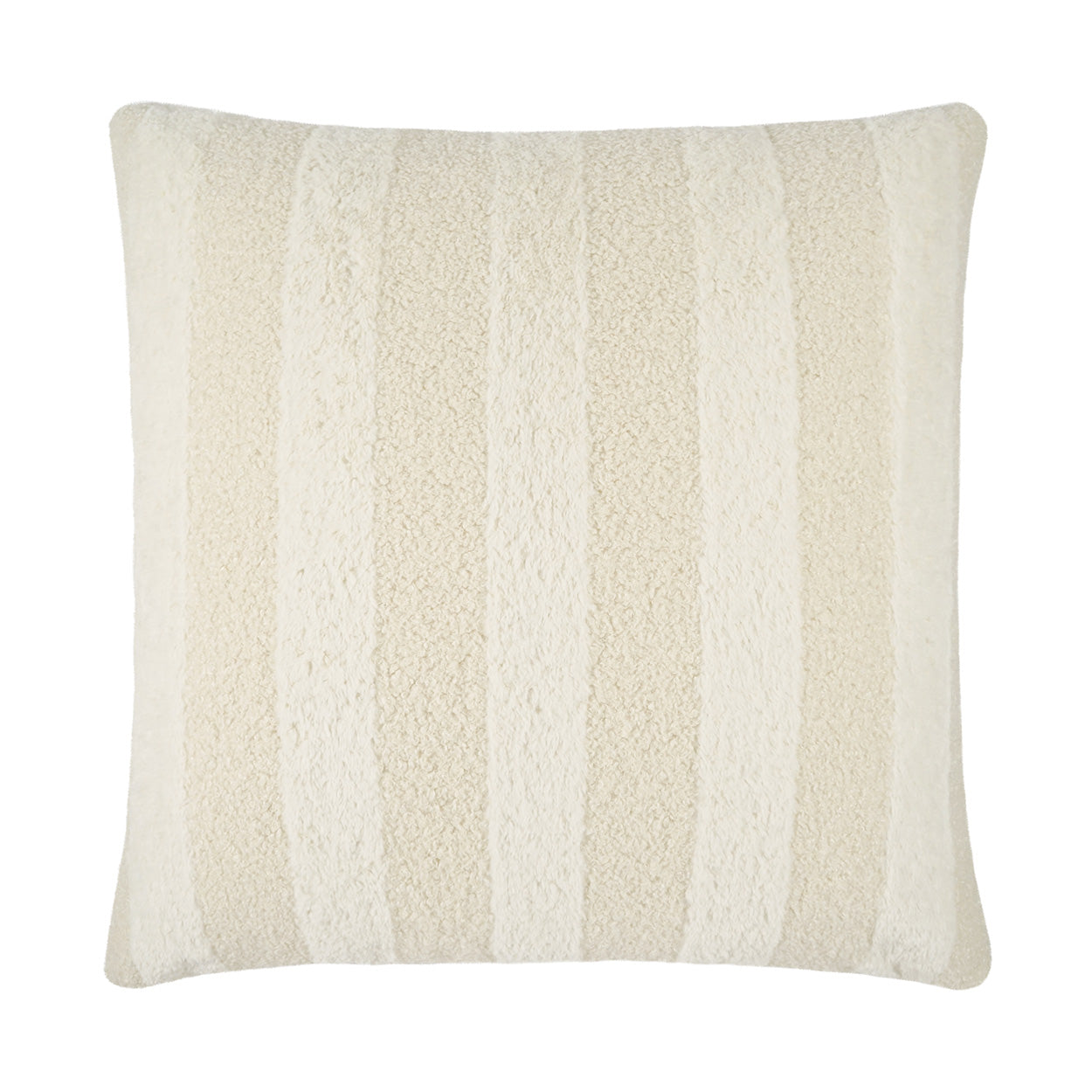 Cream and beige striped square throw pillow with faux fur texture