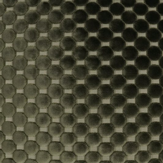 Olive-green embossed dot fabric with a hexagonal honeycomb pattern; soft textured textile for apparel or upholstery.