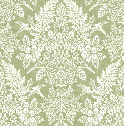 York Wallcoverings A-Street Prints Finch Light Green Woodland Damask Wallpaper Animals Modern Light Green  Wallpaper - 4173-27620