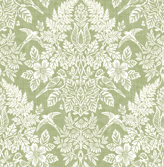 York Wallcoverings A-Street Prints Finch Light Green Woodland Damask Wallpaper Animals Modern Light Green  Wallpaper - 4173-27620