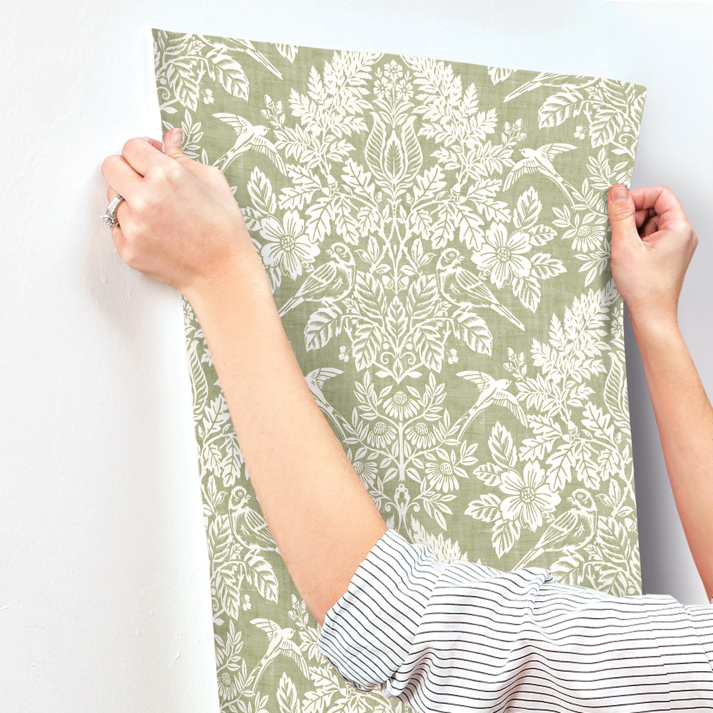 York Wallcoverings A-Street Prints Finch Light Green Woodland Damask Wallpaper Animals Modern Light Green  Wallpaper - 4173-27620