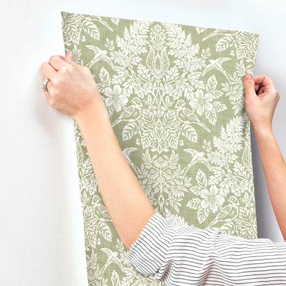 York Wallcoverings A-Street Prints Finch Light Green Woodland Damask Wallpaper Animals Modern Light Green  Wallpaper - 4173-27620