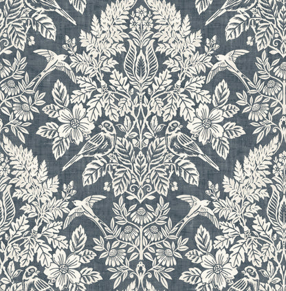 York Wallcoverings A-Street Prints Finch Blue Woodland Damask Wallpaper Animals Modern Blue  Wallpaper - 4173-27622