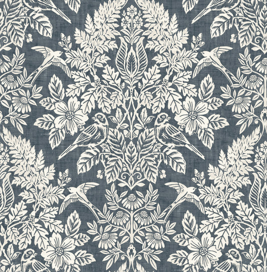 York Wallcoverings A-Street Prints Finch Blue Woodland Damask Wallpaper Animals Modern Blue  Wallpaper - 4173-27622