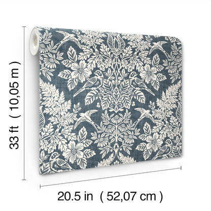 York Wallcoverings A-Street Prints Finch Blue Woodland Damask Wallpaper Animals Modern Blue  Wallpaper - 4173-27622