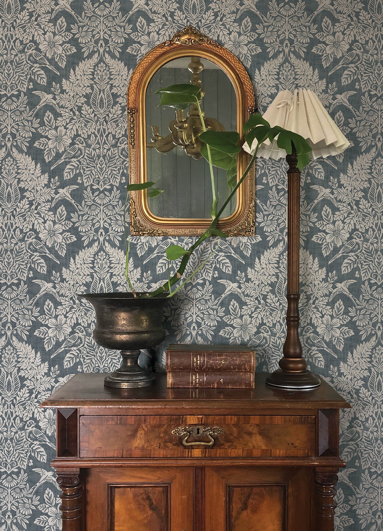 York Wallcoverings A-Street Prints Finch Blue Woodland Damask Wallpaper Animals Modern Blue  Wallpaper - 4173-27622
