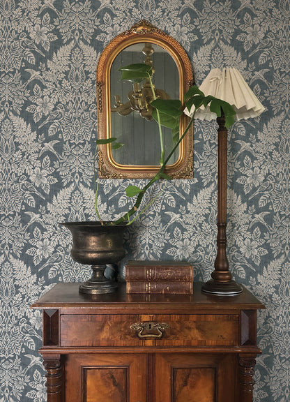 York Wallcoverings A-Street Prints Finch Blue Woodland Damask Wallpaper Animals Modern Blue  Wallpaper - 4173-27622