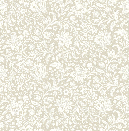 York Wallcoverings A-Street Prints Hague Beige Floral Trail Wallpaper Botanical Traditional Beige  Wallpaper - 4173-27625