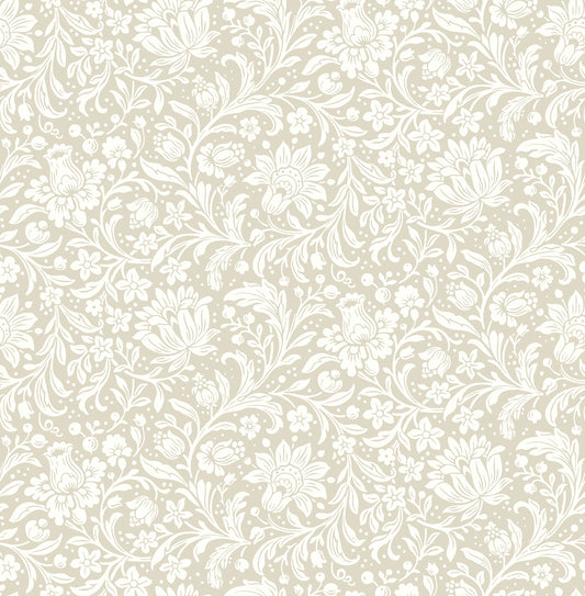 York Wallcoverings A-Street Prints Hague Beige Floral Trail Wallpaper Botanical Traditional Beige  Wallpaper - 4173-27625