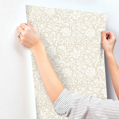 York Wallcoverings A-Street Prints Hague Beige Floral Trail Wallpaper Botanical Traditional Beige  Wallpaper - 4173-27625