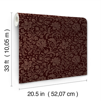 York Wallcoverings A-Street Prints Hague Burgundy Floral Trail Wallpaper Botanical Traditional Burgundy  Wallpaper - 4173-27627